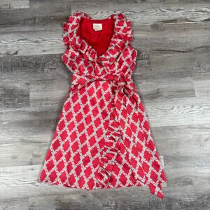 kate spade abstract peony denim dress Kate Spade Abstract Peony Denim Floral Textured Sleeveless Dress Ruffles Size 8